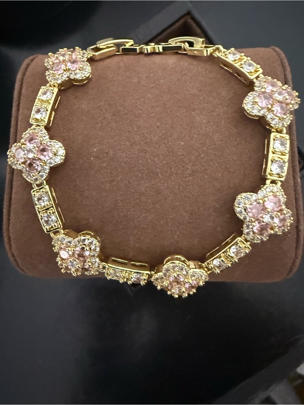 NWOT 14k Gold Plated Pink Crystal Clover Bracelet - Women Jewelry